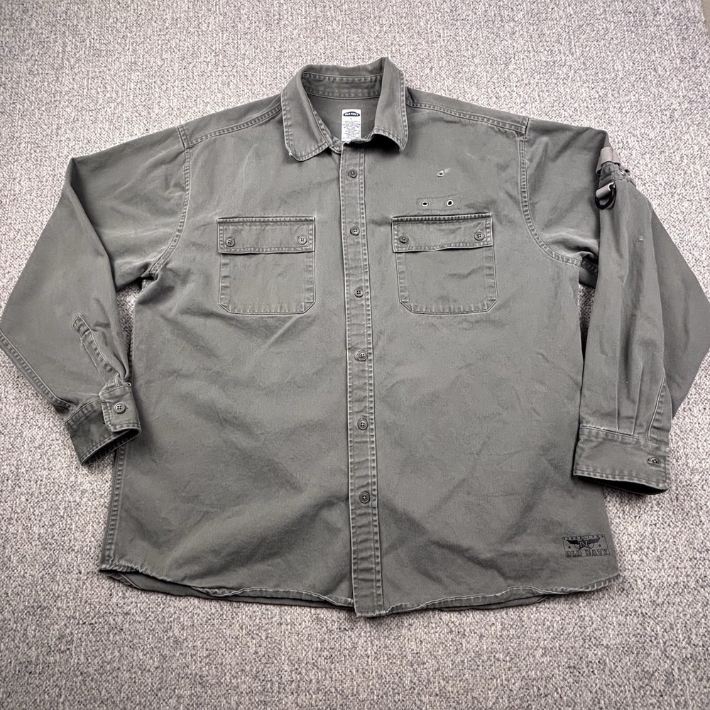 Vintage Old Navy Mens L Olive Utility Work Shirt Button‎ Up 90s 00s